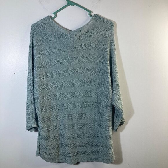 Womens Tahari Linen Knit Sweater Pullover 3/4 Dolman Sleeve Green M - Picture 2 of 7